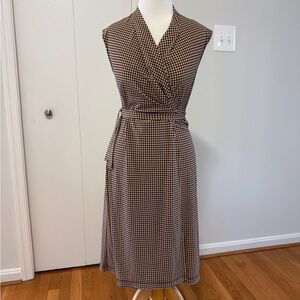 BCBGMaxAzria Brown Checkered Midi Wrap Dress size XS